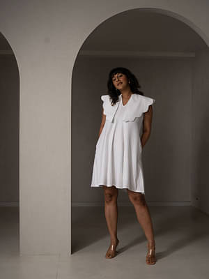 Why So Blue Amal Linen Collar Dress White image