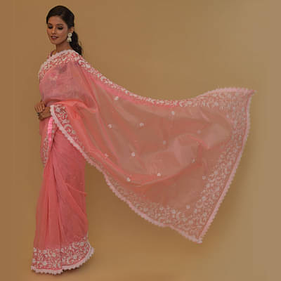 Women's Organza Saree With Chikanari Embroidery And Beadwork image