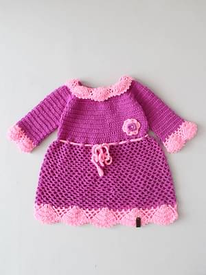 Woonie Girls Handmade Grey & Pink Self Design Aycrlic Crochet Dress. Grey & Pink image