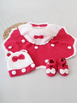 Woonie Girls Handmade Pink & White Polka Dot Aycrlic Crochet Dress Pink & White image