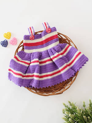 Woonie Girls Handmade Purple & Multi Striped Aycrlic Crochet Dress Purple & Multi image