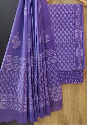 Yuvi Style Designer Hand Block Print Pure Cotton Suit With Cotton Mulmul Dupatta Purpal image