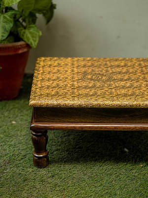 Zar - Wooden Low Stool With Golden Work image