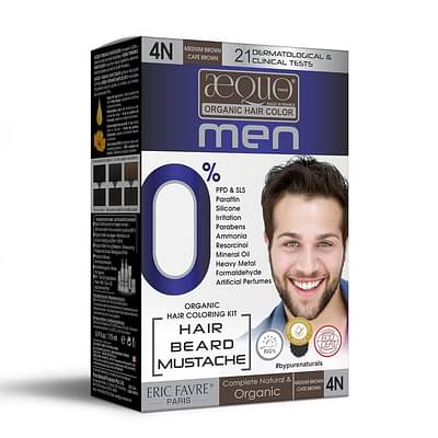 Aequo Organic Cream Hair Color For Men Medium Brown 4N - Natural Permanent Dye - 170Ml image