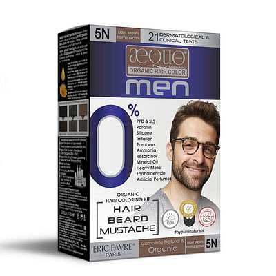 Aequo Organic Cream Hair Color For Men Lighte Brown 5N - Natural Permanent Dye - 170Ml image