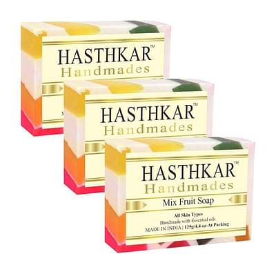 Hasthkar Handmade Mix Fruit Bathing Soap Bar Glycerin Soap Natural Bathing Soap Herbal Soap with Essential Oils Soaps For Bath Natural Soap Glycerine Soap Pack of 3 image