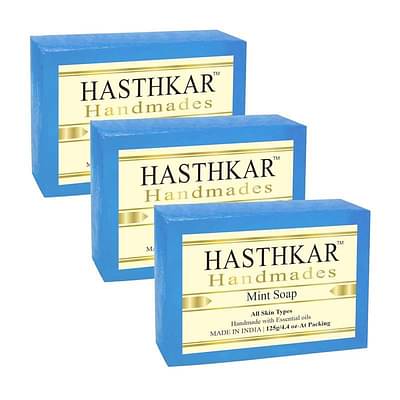 Hasthkar Handmade Mint Bathing Soap Bar Glycerin Soap Natural Bathing Soap Herbal Soap with Essential Oils Soaps For Bath Natural Soap Glycerine Soap Pack of 3 image