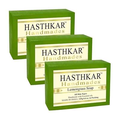 Hasthkar Handmades Glycerine Natural Lemon Grass Soap Bathing Bar, For Skin Nourishing & Moisturization, Clear Pimples & Acne Ideal For All Skin Types 125gm Men & Women Pack of 3 image