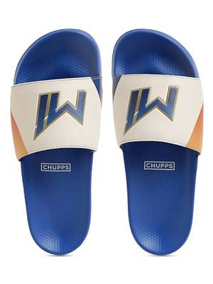 Chupps Men's Official Mumbai Indians Royal & Orange Mi Printed Sliders Royal Blue & Orange image