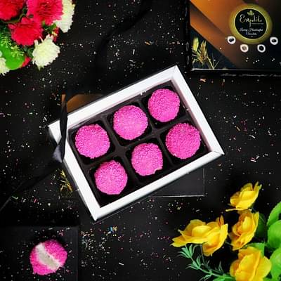 Premium Pink Truffle Chocolate Gift Pack Of 6 Pieces - Birthday Anniversary Gift For Wife Girlfriend image