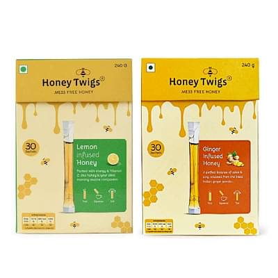 Honey Twigs Natural Honey Ginger Honey And Lemon Honey, 480G-240G + 240G - 60 Twigs image