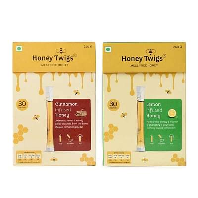Honey Twigs Natural Honey Lemon Honey And Cinnamon Honey, 480G-240G + 240G - 60 Twigs image
