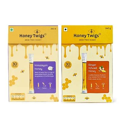 Honey Twigs Natural Honey Himalayan Multi Floral Honey And Ginger Honey, 480G-240G + 240G - 60 Twigs image