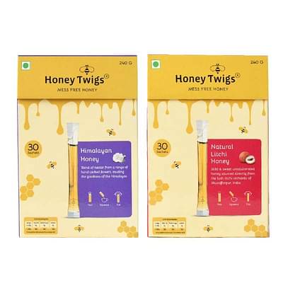 Honey Twigs Natural Honey Himalayan Multi Floral Honey And Litchi Honey, 480G-240G + 240G - 60 Twigs image