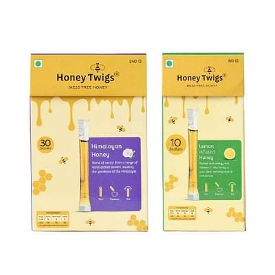 Honey Twigs Natural Honey Himalayan Multi Floral Honey And Lemon Honey, 320G-240G + 80G - 40 Twigs image
