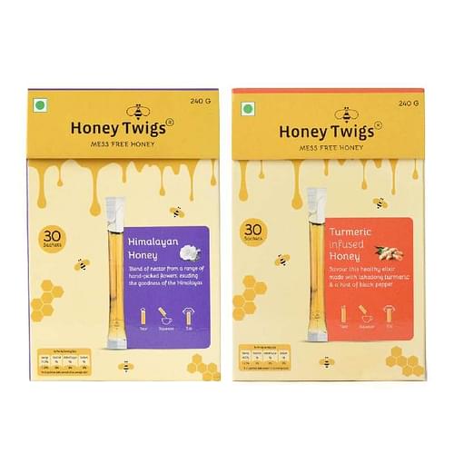 Honey Twigs Natural Honey Himalayan Multi Floral Honey And Turmeric Honey, 480G-240G + 240G - 60 Twigs image