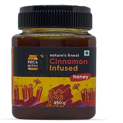 Nectworks 100% Natural & Pure Cinnamon Infused Honey Bottle - Infused With Ceylon Cinnamon Powder 250 Gms image