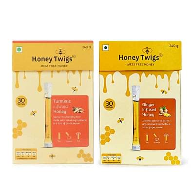 Honey Twigs Natural Honey Turmeric Honey And Ginger Honey, 480G-240G + 240G - 60 Twigs image