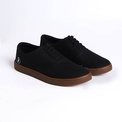 JUTAJI Eco-Derby Black Sneakers For Men | Lace Up | Cork & Natural Latex Padded Insole | Anti-Skid image