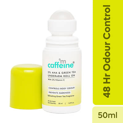 mCaffeine 5% Aha Underarm Roll On|Lactic Acid & Fresh Green Tea Deodarant|Prevents Odour & Pigmentation image