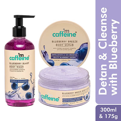 mCaffeine Blueberry Blast Detan & Cleanse Duo for Glowing Skin | Fruity Blueberry Aroma, 300ml+175gm image