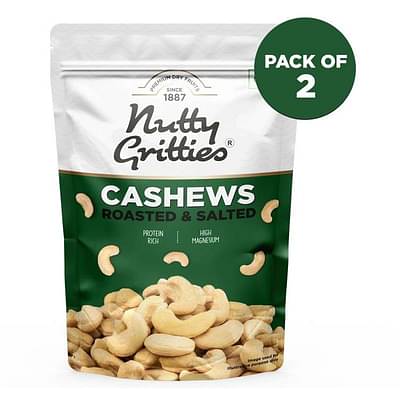 Nutty Gritties Roasted Cashews, Lightly Salted and Dry Roasted Healthy Snack - 400g - 2 Pack of 200g each - image