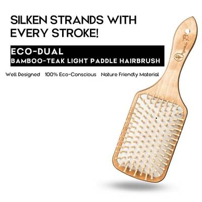 Detangling & Anti-Frizz Eco-Dual Bamboo-Teak Light Paddle Hairbrush | Large image