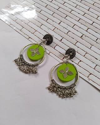 Rainvas Light Green Oxidized Jhumka Bali Earrings image