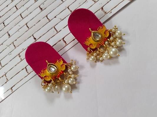 Rainvas Red Lotus Pearls Studs Earrings For Women image