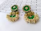 Rainvas Green With Golden Beads And Pearls Traditional Earrings