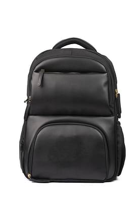 Rashki Sero Backpack 15.6" Inch Laptop Functional Backpack For Men And Women With Rain Dust Cover - Dedicated Insulated Meal Compartment - 33 Litres Vegan Leather - Black image