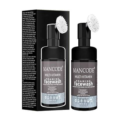 Mancode Multi-Vitamin Foaming Face Washfor Brighter Glow Built-In Brush For Deep Cleansing Brightens Skin Tone & Reduces Pigmentation For Women & Men 100Ml Paraben Sulphate Free image