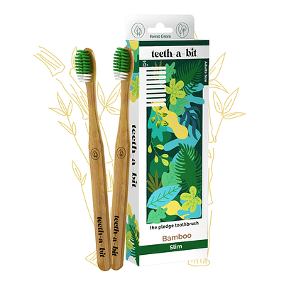 teeth-a-bit The Pledge Bamboo Toothbrush Adults Slim Handle Gum Sensitive Soft Bristles Pack of 2 (Forest Green) image