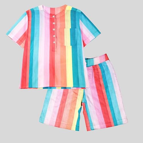 The Baby Atelier 100% Organic Pajama Shorts Set Rainbow image