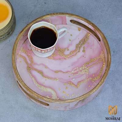 Pink Marble Design Round Trays image