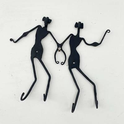 Wrought Iron Two Sisters Key Holder Wall Decor | Upcycled Iron image