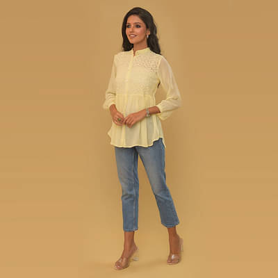 women's georgette chikankari long shirt top image