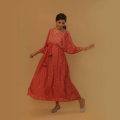 women's silk muslin kaftan dress with chikankari work image