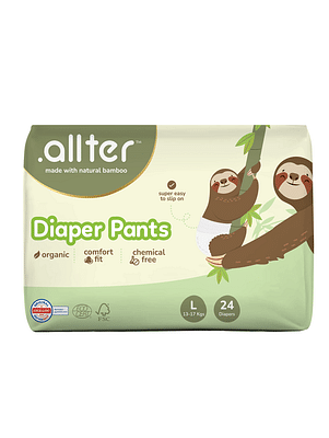 .allter Organic Bamboo Pant Style Diapers Large Size (13-17 Kg) 24 Count (Pack Of 1) | Rash Free, Super Absorbent, 3X Softer, Wetness Indicator | Feet image