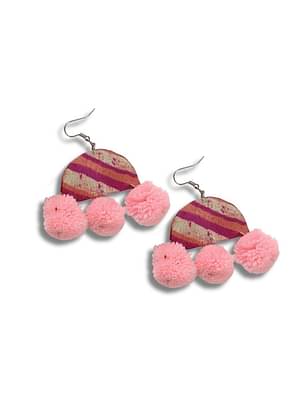 Artizen Handmade Drop Fabric Pom Pom Earrings image