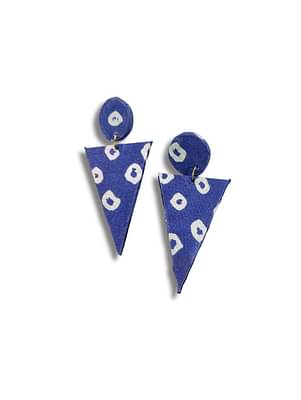Artizen Handmade Fabric Long Stud Earrings Blue image