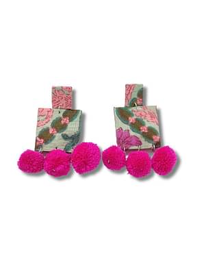 Artizen Handmade Fabric Pom Pom Earrings image