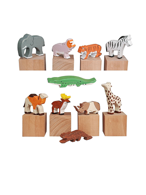 Channapatna Toys 10 Piece Wooden Wild Animals/Forest Animals/Classic Toy For Pretend Play/Educational Balancing Toy image