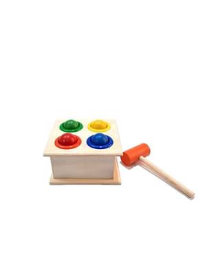Channapatna Toys Wooden Hammer Ball Knock Pounding Bench With Box Case Fine Motor And Dexterity Skills Early Educational Montessori Activity Toys For 2+ Years Old Baby Boy Kids image