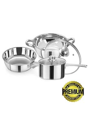 Deluxe-Stainless-Steel-Gas-Compatible-Induction-Friendly-Casserole-Set-Cookware-Set-with-Lid-5-Pieces-Chrome---Stainless-Steel