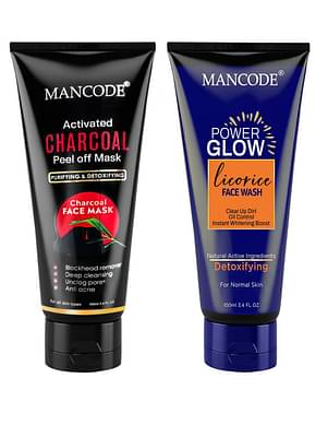 Mancode Activated Charcoal Peel Off Mask For Men & Women 100Ml | Glow Face Wash For Men 100Ml|Combo Set ( Pack Of 2) image