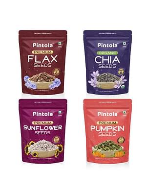 Pintola Nutrient Rich Seeds 1Kg Combo Pack (4X250G) Chia, Flax, Pumpkin, Sunflower Seeds Mixed Seeds image