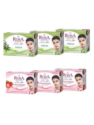 Rosa Transparent Neem & Strawberry Gel Soap I For Soft And Smooth Skin (6 X 100 G) (Neem-3 & Strawberry-3) image