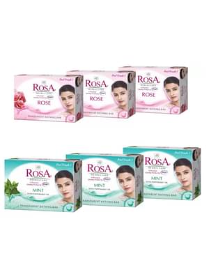 Rosa Transparent Rose & Mint Gel Soap | Skin Conditioner I Bathing Bar I For Soft And Smooth Skin I Pack 6 *100G Each (Mint -3 & Rose-3) image