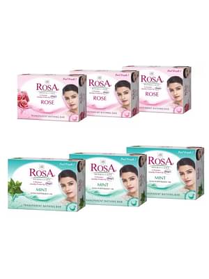 Rosa Transparent Rose & Mint Gel Soap I Bathing Bar I For Soft And Smooth Skin I Pack 6 *100G Each (Mint -3 & Rose -3) image